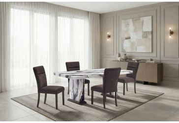 Sophisticated Dining Set Features Panda Design Marble Look Top