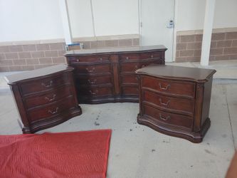 Dresser with mirror and 2 night stands solid wood