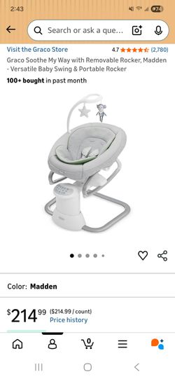 Graco Soothe My Way with Removable Rocker, Madden - Versatile Baby Swing & Portable Rocker