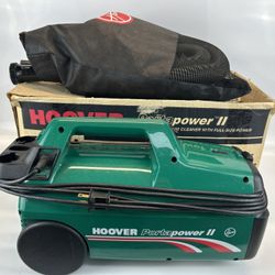 Vintage Hoover PortaPower II Green Compact Canister Vacuum Tested w/ Attachments