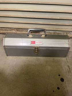 Vintage Sears Craftsman 20" Gray Steel Tool Box - Hip Roof / Tombstone Lid