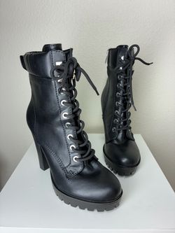 Guess Black Lace-Up Heeled Combat Boots, size 8.5