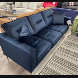 Modern Sofa Loveseat Blue Velvet ☄️ 2pc Living Room Set ✅ Brand New ☄️