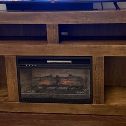 Rustic Wood TV Console with Electric Fireplace: $350
