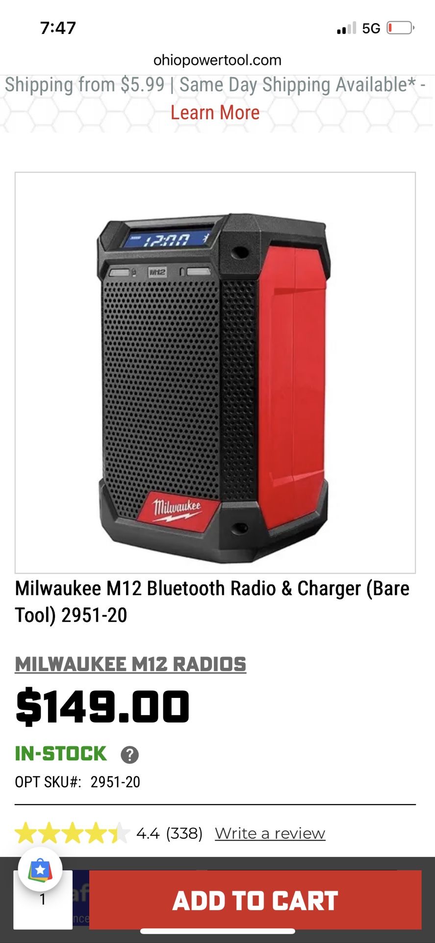 Milwaukee M12 Bluetooth Radio N Charger