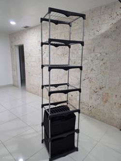 7-Tier Metal and Plastic Storage Rack with Fabric Bins