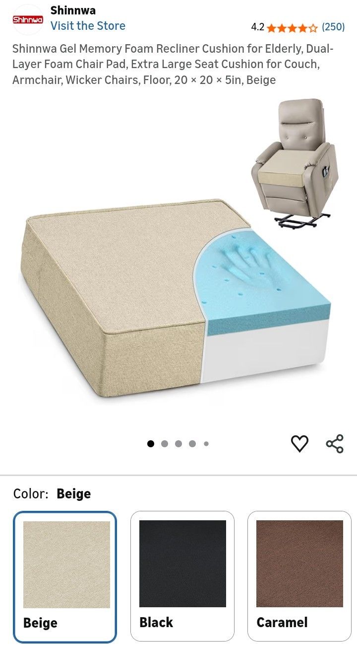 Shinnwa Gel Memory Foam Recliner Cushion for Elderly, Dual-Layer Foam Chair Pad, Extra Large Seat Cushion for Couch, Armchair, Wicker Chairs, Floor, 2