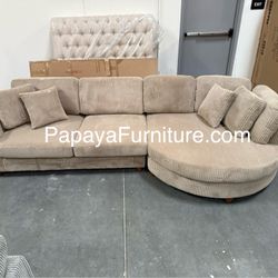 New! 125”L Ultra wide seat cushions Plush Sectional, Modern Sectional, Contemporary Sectional, Camel Sectional, Sofa, Couch, Round Shape Sectional Cha
