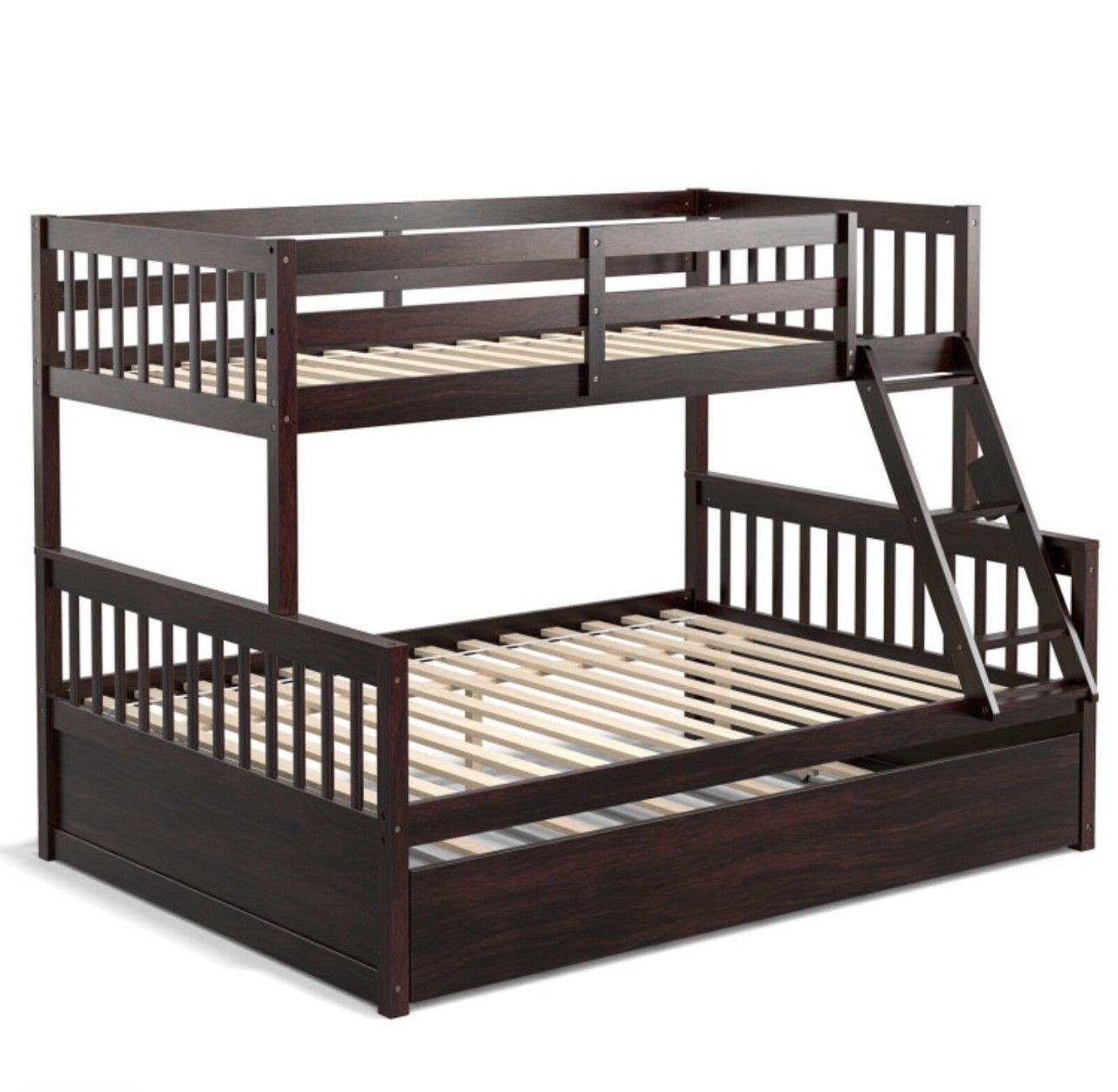 Twin Over Twin Bunk Bed with Twin Trundle Convertible Platform Bed Espresso