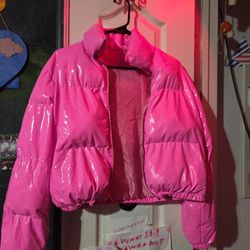 Neon Pink Puffer Jacket. 