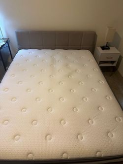 Contemporary Modern Tufted Upholstered Platform Bed and 10.5 Inch Memory Foam Queen Mattress