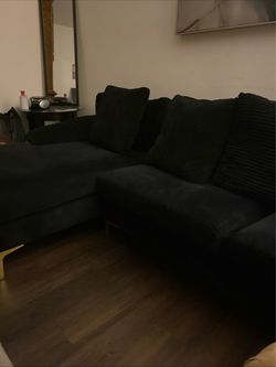 Black Fabric L-Shaped Sectional Sofa
