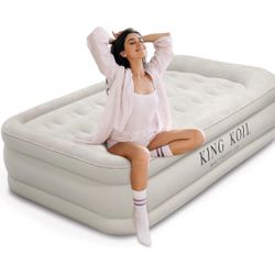 King Koil Luxury Twin Air Mattress with Built-in High Speed Pump for Camping, Home & Guests - Twin Size Double High Airbed Luxury Inflatable