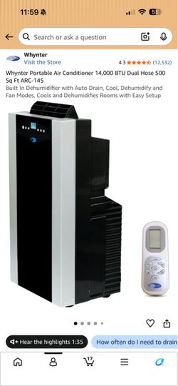 Whynter ARC-14S Portable Air Conditioner – 14,000 BTU Dual Hose – 500 Sq Ft