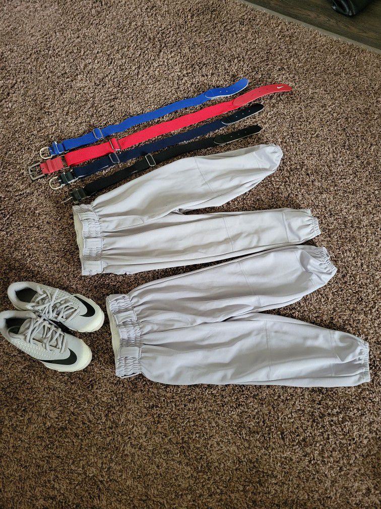 Youth XS/S Baseball Pants, Belts, Cleats