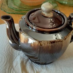 Brown  Glazed drips.. Octagon Shape Teapot