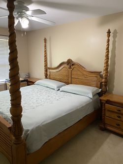 King Wooden bed frame with two nightstands 