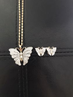 Gold plated butterfly necklace and earrings set