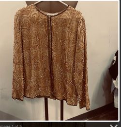 Denise Elas Gold Beaded Sequin Evening Jacket