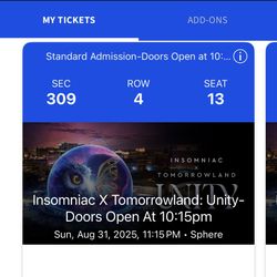 2x Unity Tickets Opening Weekend Sunday 8.31