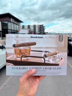brookstone stackable whiskey cigar glass, including cigar holder and tray.