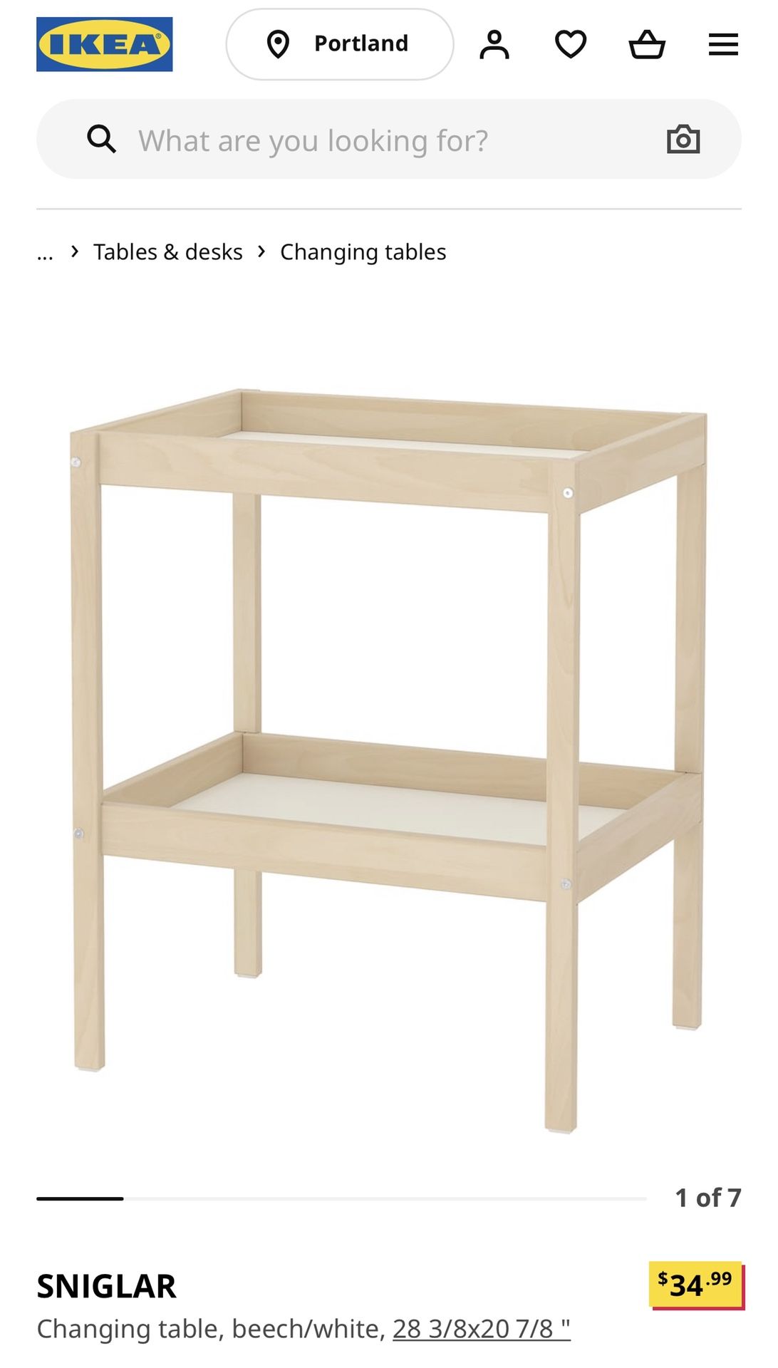 SNIGLAR Changing table, beech, white, 28 3/8x20 7/8 - IKEA