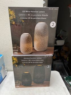 Evergreen LED Porcelain Lantern, Set of 2