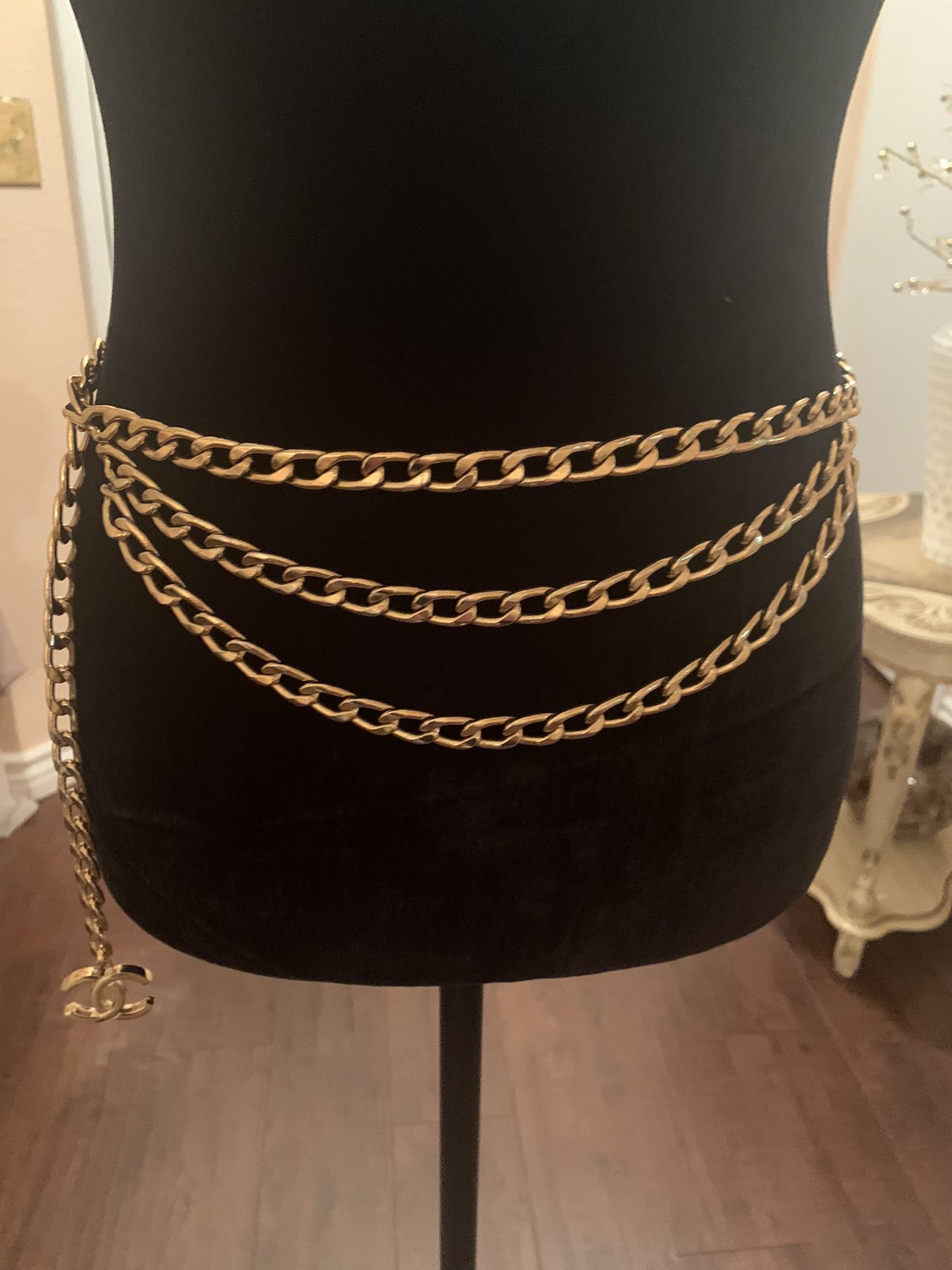 Authentic Chanel CC Logo Charm Belt Vintage Gold Plated