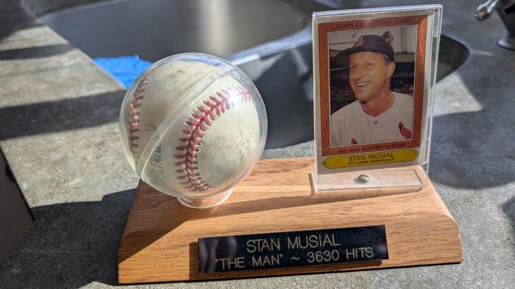 Stan Musial Autographed Baseball And Trading Card