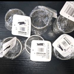 Vintage Bed Bath & Beyond Silver Hammered Metal Spool Napkin Ring Set of 6