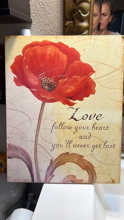 Red Poppy Floral Quote Wall Art Canvas