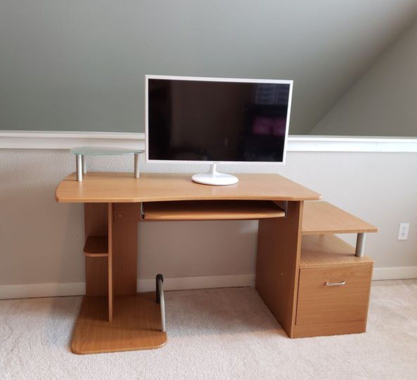 Functional Office Desk with Keyboard Tray and File Cabinet Drawer