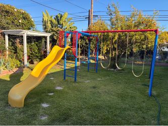 Metal swing set with slide