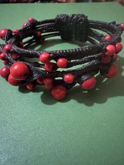 Brown & Coral Red Bead Bracelet