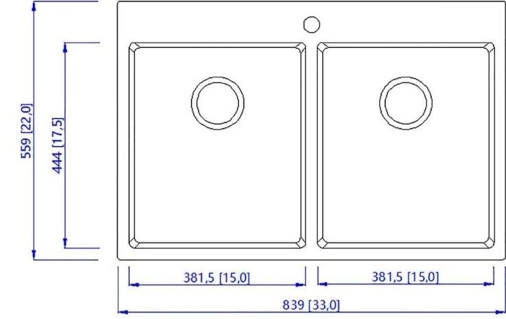 33in Double Bowl Drop In Sink W/ Faucet.