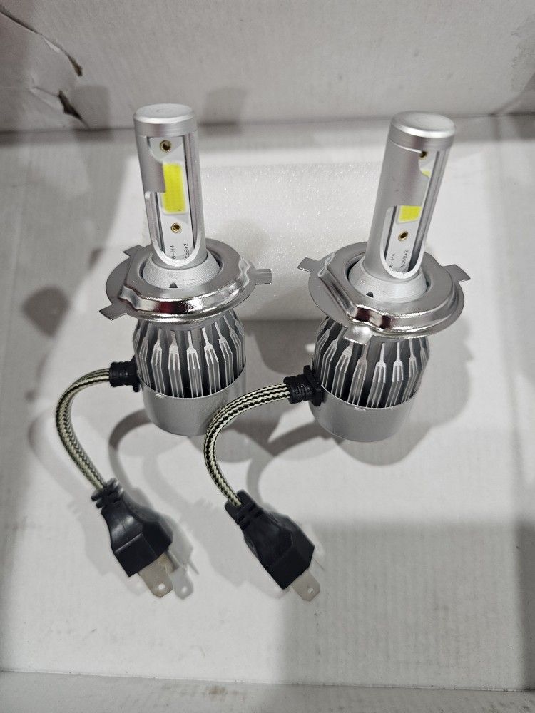 New H4 LED Light Bulbs With Built In Fan On Each. Bright White Led Light 6000k. 1 Pair