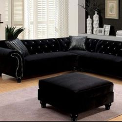 Brand New Elegant Black Sectional Sofa (Ottoman Sold Separately)