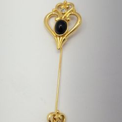 Vintage Goldtone AVON Black Cabochon Rhinestone 3-3/8" Stick Pin