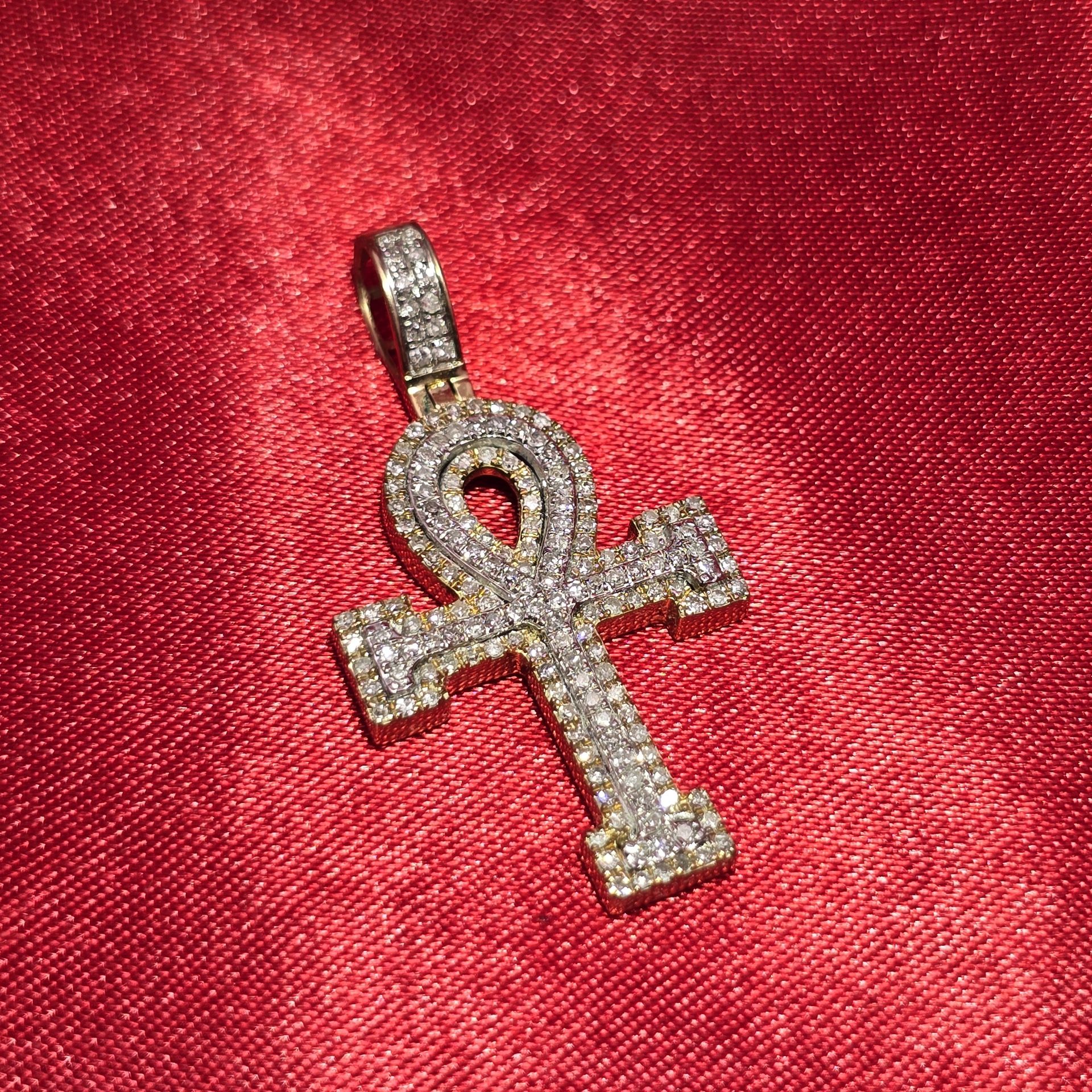 10k Yellow Gold Diamond Ankh Cross Pendant 1/2 ctw