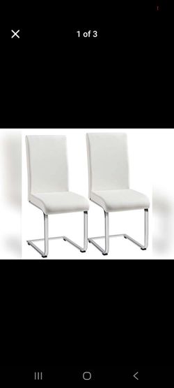 Yaheetech Set of 2 Dining Chairs Modern Kitchen Chairs High Back Faux Leather Dining Room Chairs Upholstered Armless Side Chairs with Metal Legs Home 