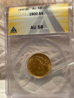 1900 $5 Gold Liberty Half Eagle Coin ANACS AU58 !