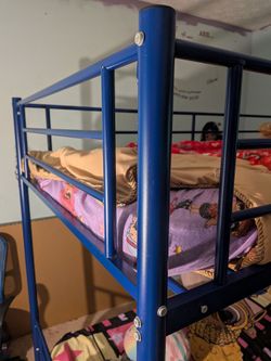 Blue Metal Bunk Bed with Mattresses  6'5"L x 3' W x 4'6"H