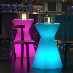 LED Cocktail Table 16 RGB Colors Changing LED Hexagonal Pub-Table with Remote, 29-inch High Waterproof Cool Rechargeable LED Furniture Dimmable LED Mo