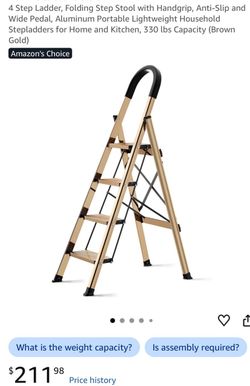4 Step Ladder, Folding Step Stool with Handgrip, Anti-Slip and Wide Pedal, Aluminum Portable Lightweight Household Stepladders for Home and Kitchen, 3