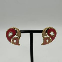 Vintage Avon Stud Earrings Paisley Enameled Peach Pink Great Condition 
