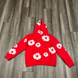 Large Red Denim Tear Hoodie