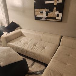 Large Z Gallerie White Leather Sofa 