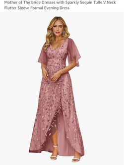 Dusty Rose Sequence Evening Gown Dress, Size 10 NWT
