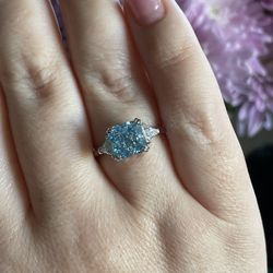 Sterling silver 925 Engagement Ring With 3CT Crushed Ice Blue Topaz Size 5,6,7,8,9