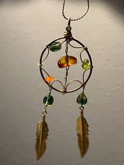 Crystal Feather Dreamcatcher Pendant Necklace - Southwest Jewelry
